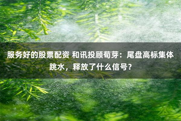 服务好的股票配资 和讯投顾荀芽:尾盘高标集体跳水,释放了什么信号?